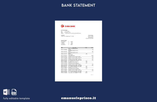 modello Excel di estratto conto bancario Giappone Chiba in stile verificato